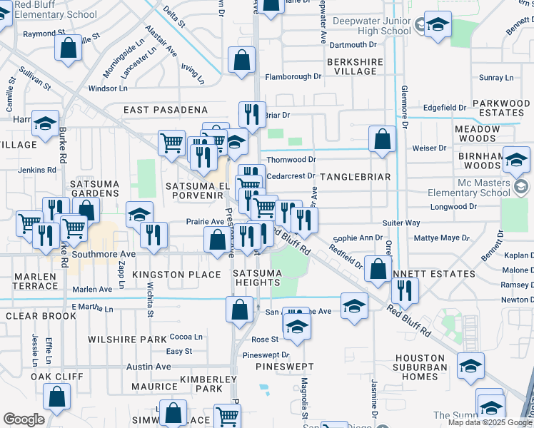 map of restaurants, bars, coffee shops, grocery stores, and more near 3004 Longwood Drive in Pasadena