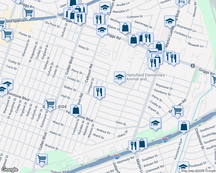 map of restaurants, bars, coffee shops, grocery stores, and more near 4906 Perry Street in Houston