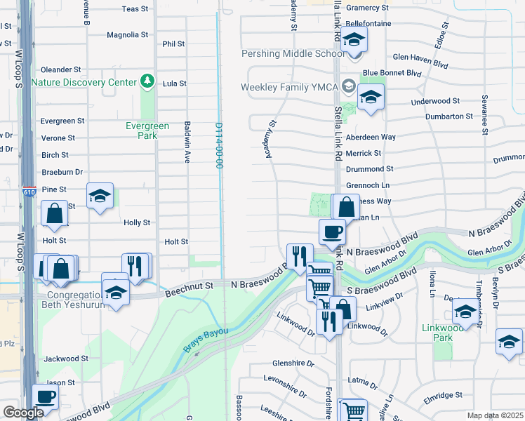 map of restaurants, bars, coffee shops, grocery stores, and more near 4118 Tartan Lane in Houston