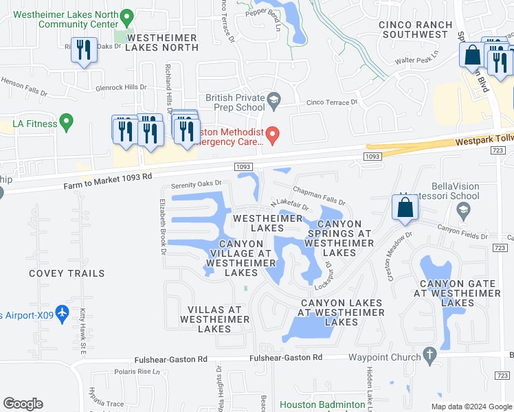 map of restaurants, bars, coffee shops, grocery stores, and more near 11507 North Lakefair Court in Richmond