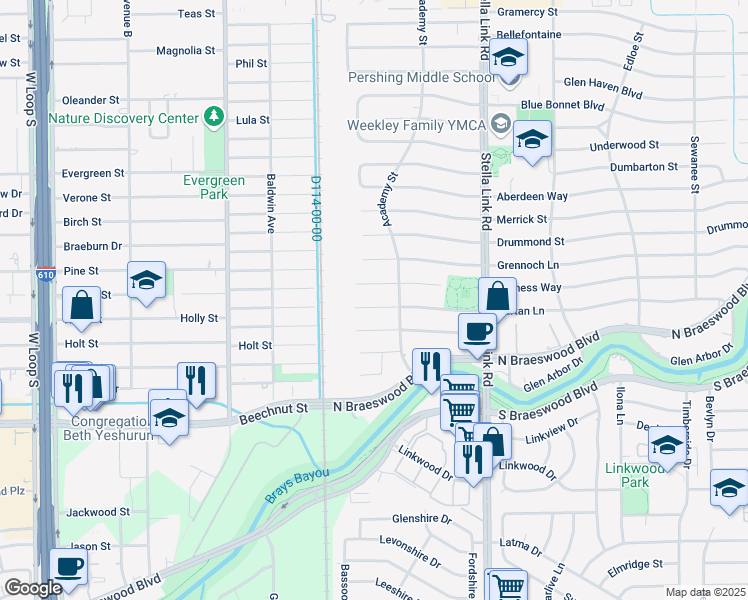map of restaurants, bars, coffee shops, grocery stores, and more near 4118 Tartan Lane in Houston