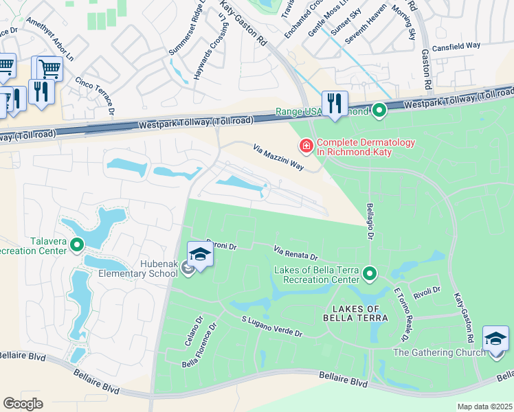 map of restaurants, bars, coffee shops, grocery stores, and more near 24315 Bludana Lane in Richmond