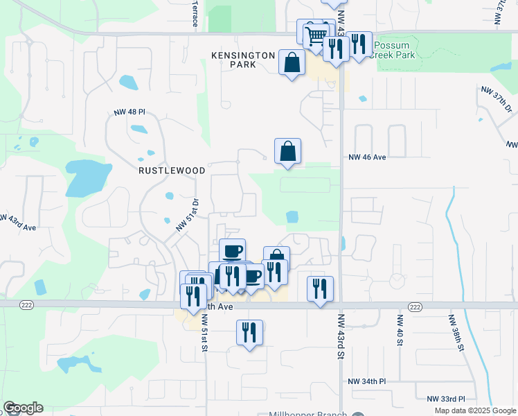 map of restaurants, bars, coffee shops, grocery stores, and more near 4335 Northwest 48th Street in Gainesville