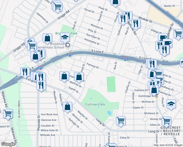 map of restaurants, bars, coffee shops, grocery stores, and more near 3803 Weslow Street in Houston
