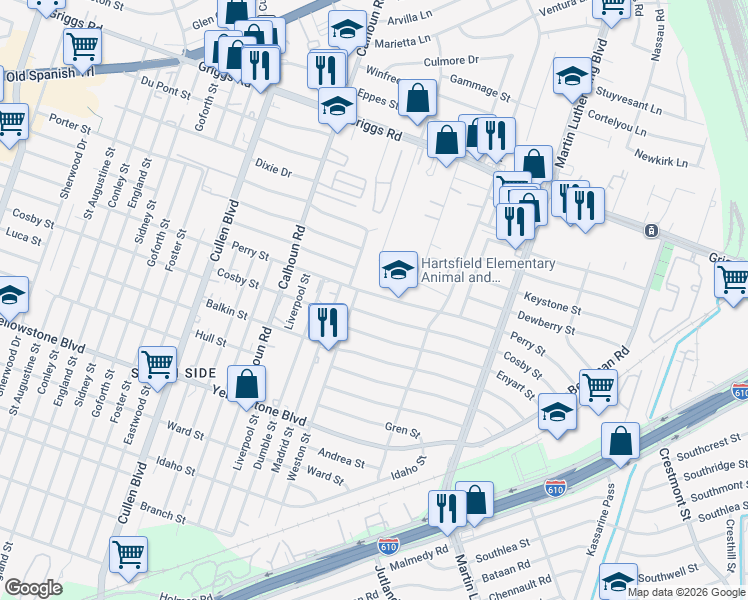 map of restaurants, bars, coffee shops, grocery stores, and more near 4906 Perry Street in Houston