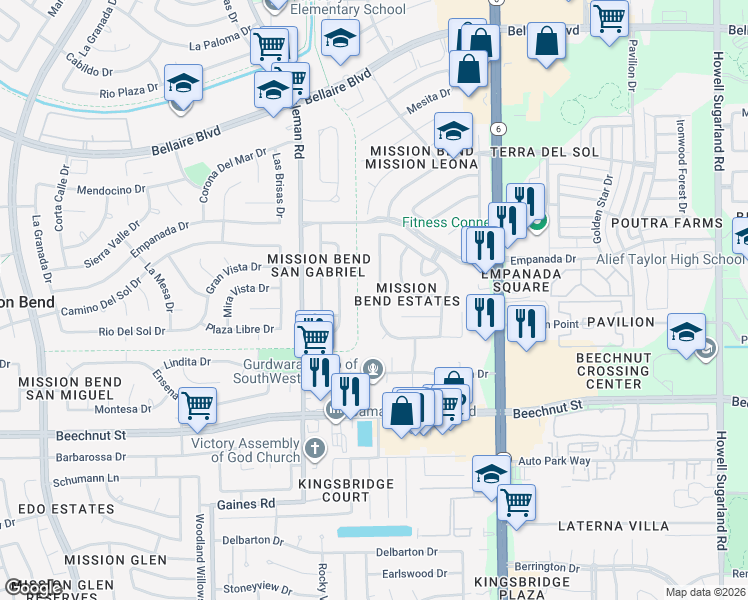 map of restaurants, bars, coffee shops, grocery stores, and more near 7706 Las Flores Dr in Houston