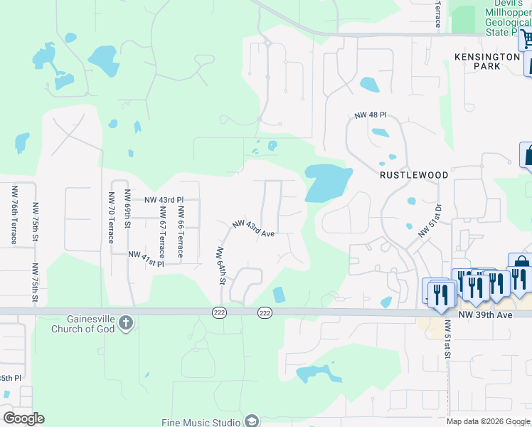map of restaurants, bars, coffee shops, grocery stores, and more near 4333 Northwest 61st Terrace in Gainesville