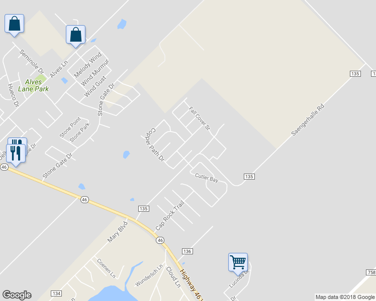 map of restaurants, bars, coffee shops, grocery stores, and more near 433 Copper Wood Drive in New Braunfels