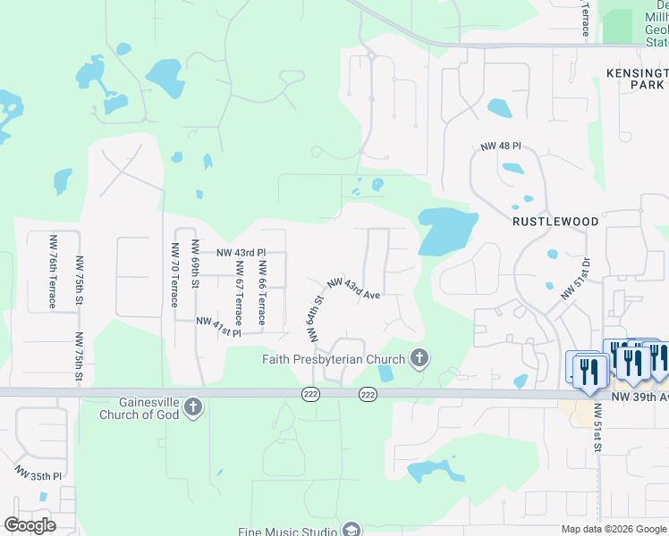 map of restaurants, bars, coffee shops, grocery stores, and more near 4326 Northwest 62 Drive in Gainesville