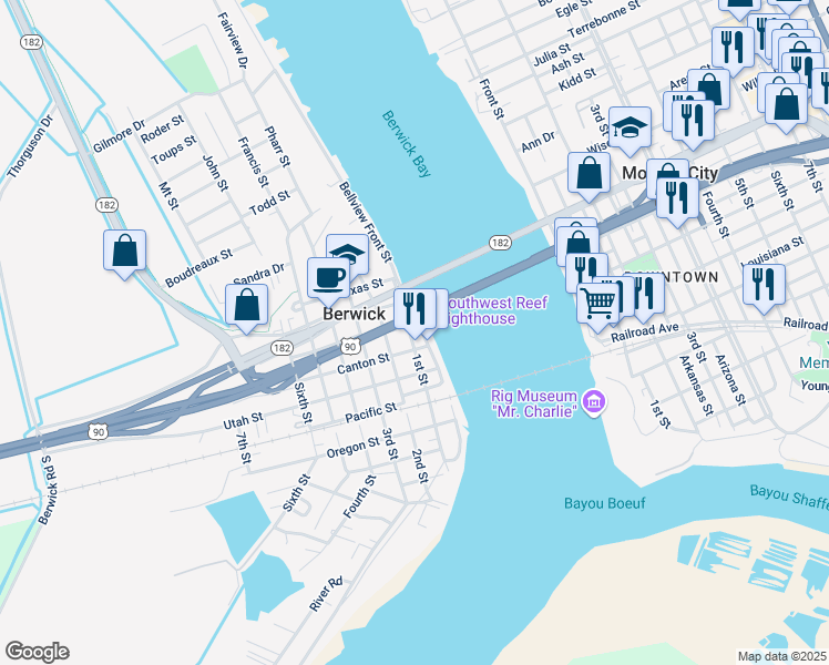 map of restaurants, bars, coffee shops, grocery stores, and more near 3278 1st Street in Berwick