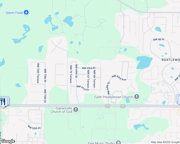 map of restaurants, bars, coffee shops, grocery stores, and more near 4311 Northwest 67 Terrace in Gainesville
