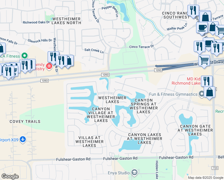 map of restaurants, bars, coffee shops, grocery stores, and more near 11507 North Lakefair Court in Richmond