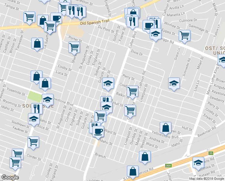map of restaurants, bars, coffee shops, grocery stores, and more near 6420 Cullen Boulevard in Houston