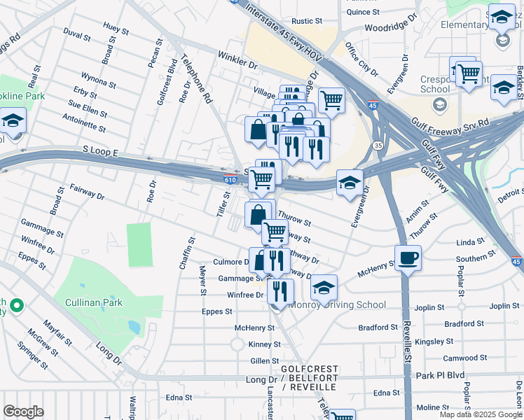 map of restaurants, bars, coffee shops, grocery stores, and more near 4667 Telephone Road in Houston