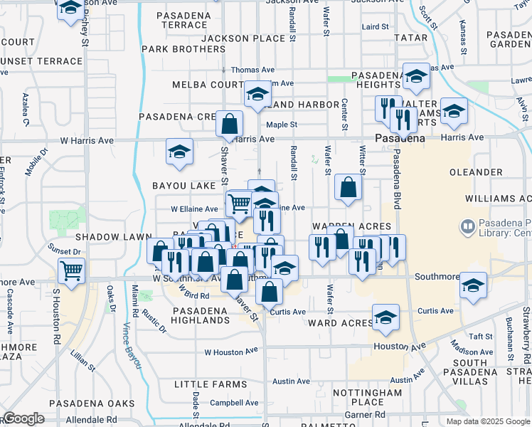 map of restaurants, bars, coffee shops, grocery stores, and more near 1101 Main Street in Pasadena
