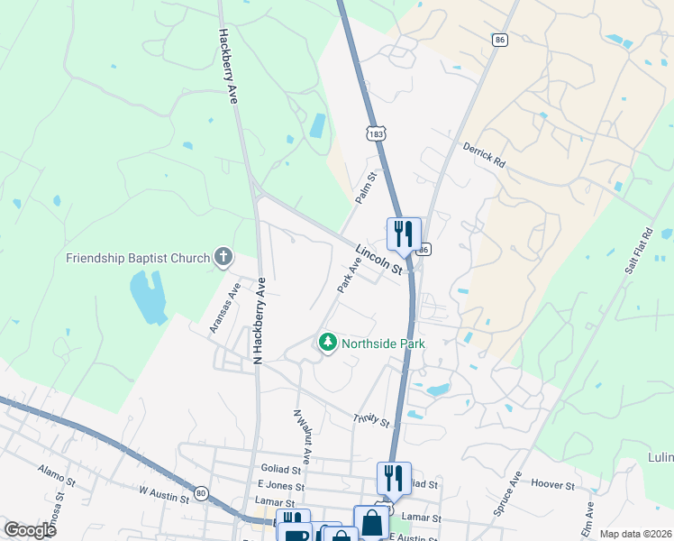 map of restaurants, bars, coffee shops, grocery stores, and more near 408 Port Arthur Street in Luling