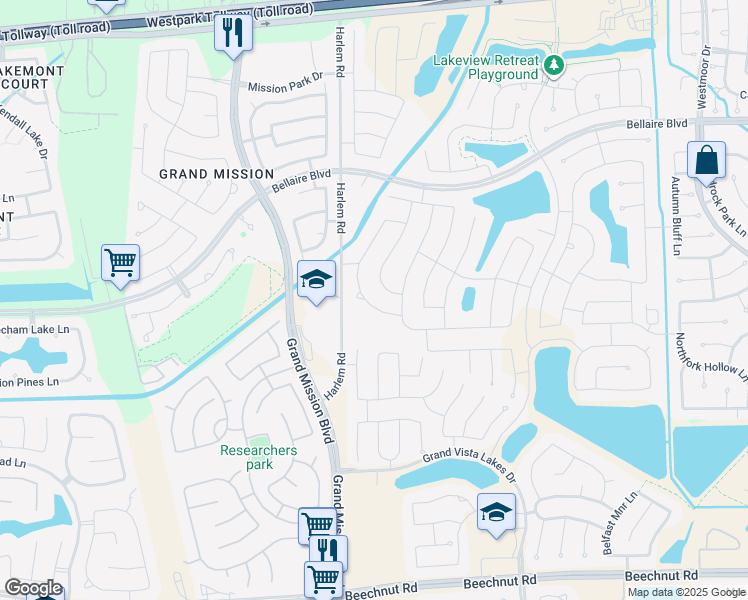 map of restaurants, bars, coffee shops, grocery stores, and more near 7619 Ramsgate Cliff Lane in Richmond