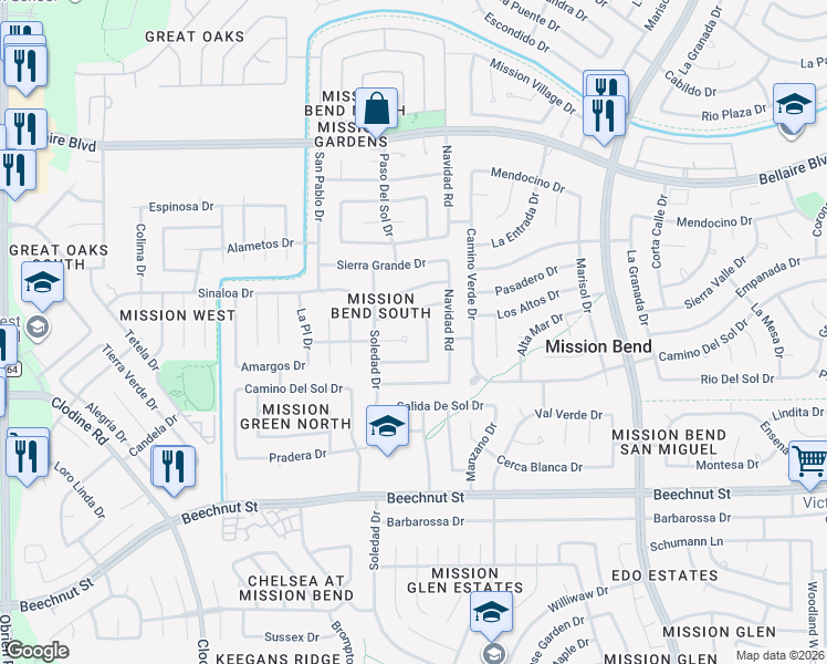 map of restaurants, bars, coffee shops, grocery stores, and more near 7522-7526 Hablo Drive in Houston