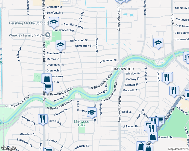 map of restaurants, bars, coffee shops, grocery stores, and more near 3606 Tartan Lane in Houston