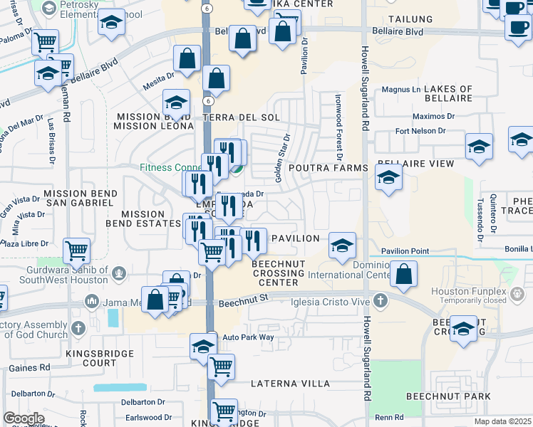 map of restaurants, bars, coffee shops, grocery stores, and more near 14403 Pavilion Point in Houston