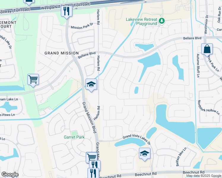 map of restaurants, bars, coffee shops, grocery stores, and more near 7619 Ramsgate Cliff Lane in Richmond