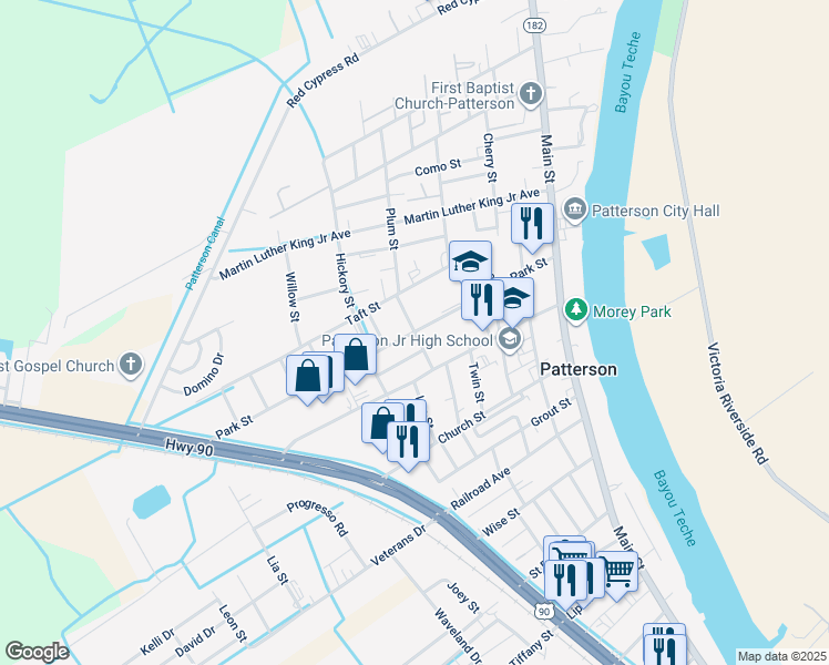 map of restaurants, bars, coffee shops, grocery stores, and more near 1218 5th Street in Patterson
