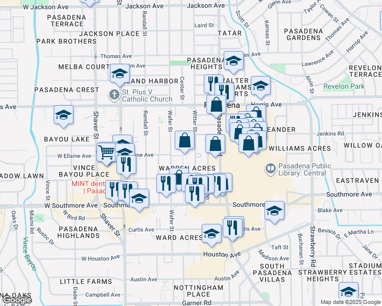map of restaurants, bars, coffee shops, grocery stores, and more near 1022 Witter Street in Pasadena