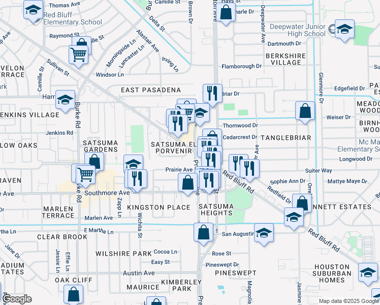 map of restaurants, bars, coffee shops, grocery stores, and more near 2713 Prairie Avenue in Pasadena