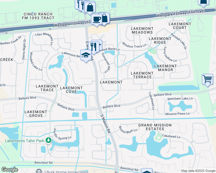 map of restaurants, bars, coffee shops, grocery stores, and more near 20535 Newfalls Court in Richmond