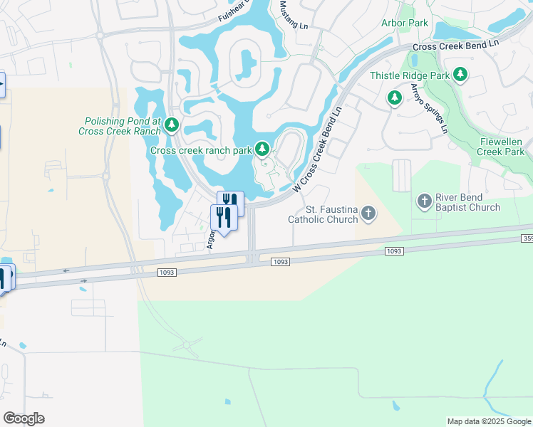 map of restaurants, bars, coffee shops, grocery stores, and more near 6525 Cross Creek Bend Lane in Fulshear