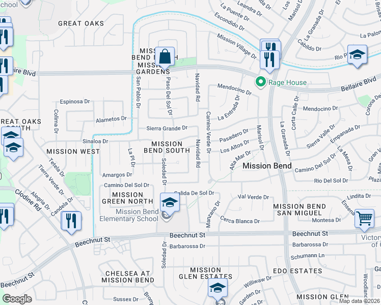 map of restaurants, bars, coffee shops, grocery stores, and more near 16214 Los Altos Drive in Houston
