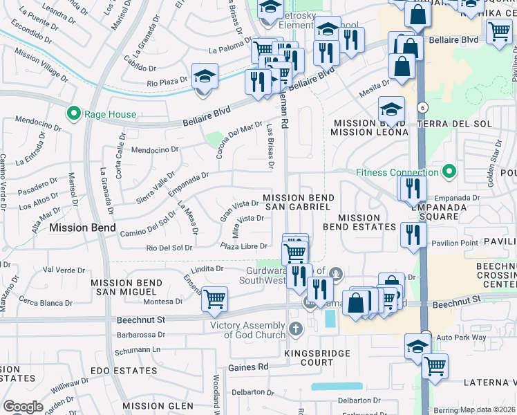 map of restaurants, bars, coffee shops, grocery stores, and more near 15122 Gran Vista Drive in Houston