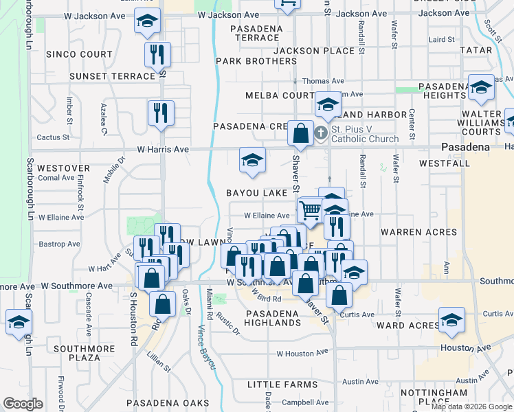 map of restaurants, bars, coffee shops, grocery stores, and more near 304 Calvin Street in Pasadena