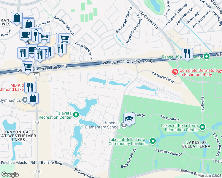 map of restaurants, bars, coffee shops, grocery stores, and more near 24634 Bardona Way in Richmond