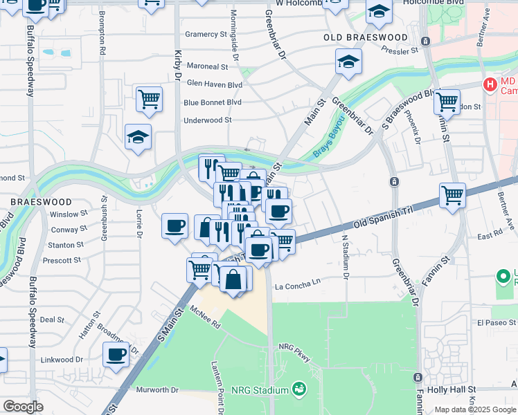 map of restaurants, bars, coffee shops, grocery stores, and more near in Houston