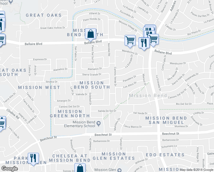 map of restaurants, bars, coffee shops, grocery stores, and more near 16207 Los Altos Drive in Houston