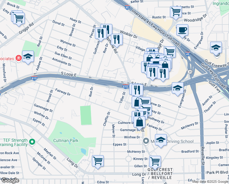 map of restaurants, bars, coffee shops, grocery stores, and more near 3110 Chaffin Street in Houston