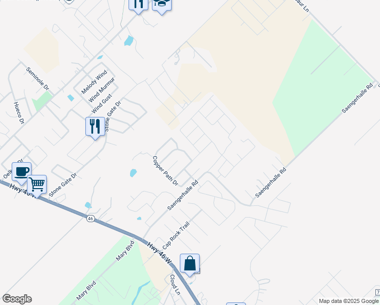 map of restaurants, bars, coffee shops, grocery stores, and more near 462 Centinela in New Braunfels