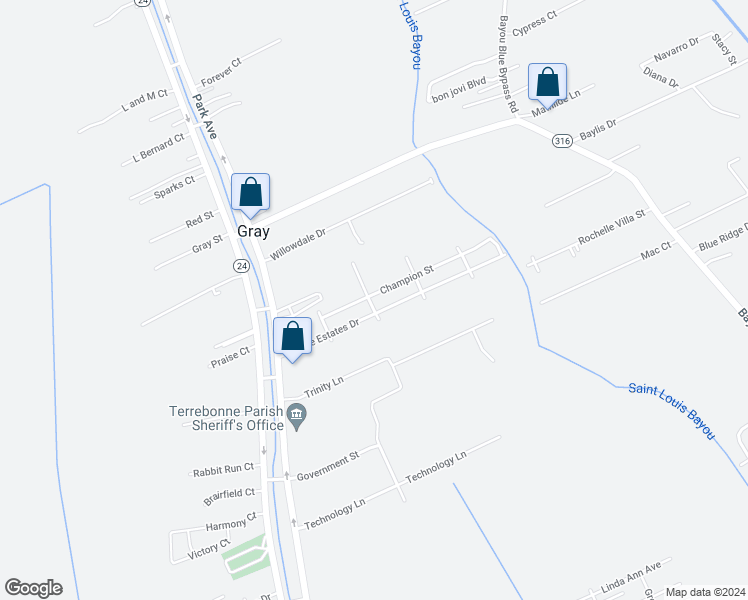 map of restaurants, bars, coffee shops, grocery stores, and more near 300 Champion Street in Gray