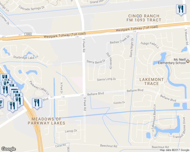 map of restaurants, bars, coffee shops, grocery stores, and more near 7413 Sabinal Creek Drive in Richmond