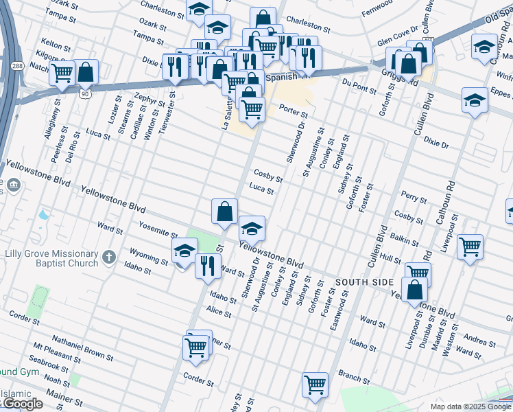 map of restaurants, bars, coffee shops, grocery stores, and more near 3928 Florinda Street in Houston