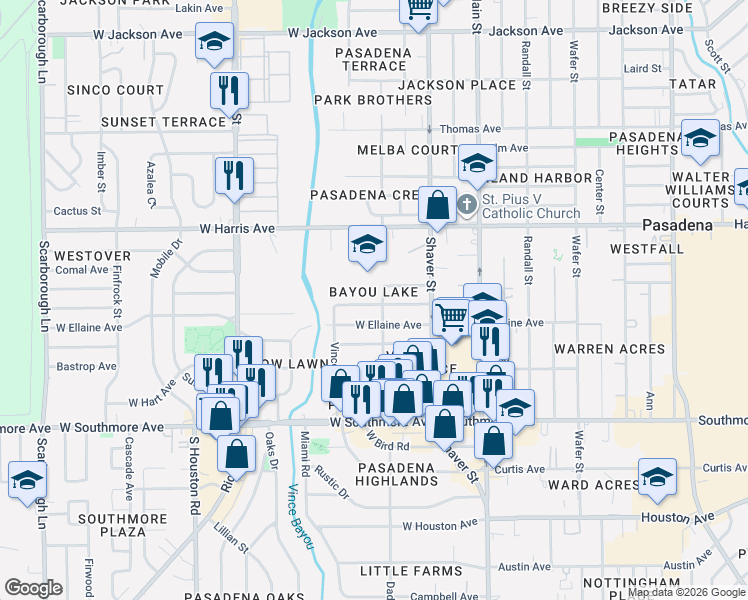 map of restaurants, bars, coffee shops, grocery stores, and more near 304 Calvin Street in Pasadena