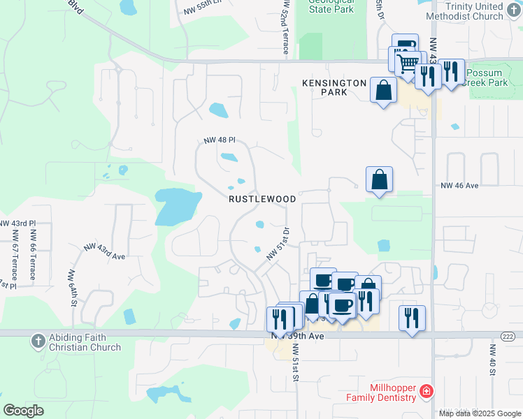 map of restaurants, bars, coffee shops, grocery stores, and more near 4431 Northwest 53rd Street in Gainesville