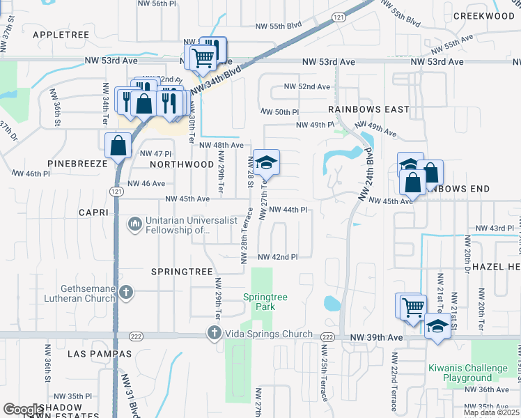 map of restaurants, bars, coffee shops, grocery stores, and more near 4426 Northwest 27th Terrace in Gainesville