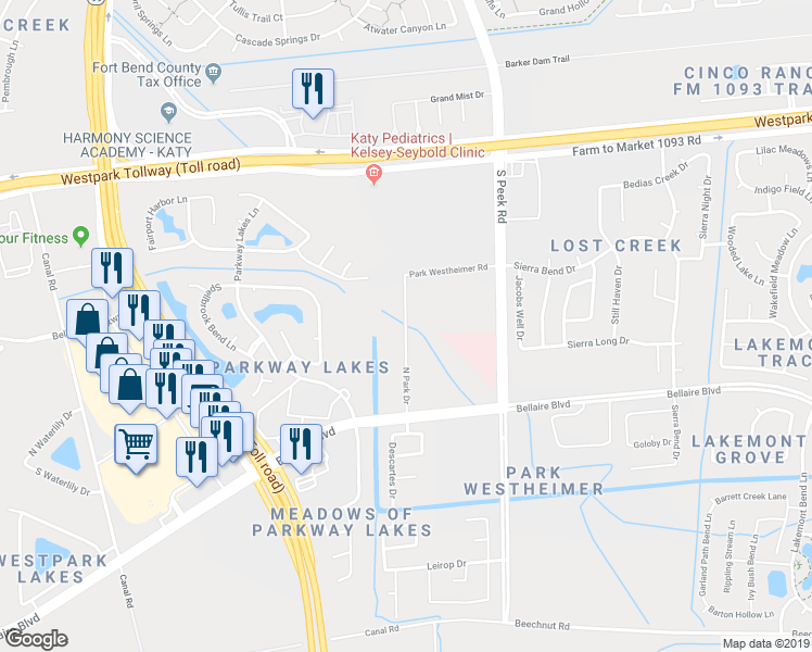 map of restaurants, bars, coffee shops, grocery stores, and more near 13703 North Park Drive in Richmond