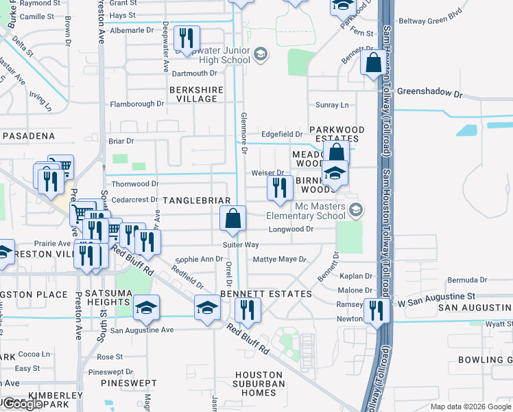 map of restaurants, bars, coffee shops, grocery stores, and more near 3506 Cedarcrest Drive in Pasadena