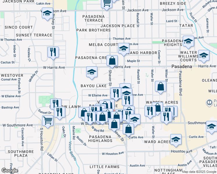 map of restaurants, bars, coffee shops, grocery stores, and more near 915 Shaver Street in Pasadena