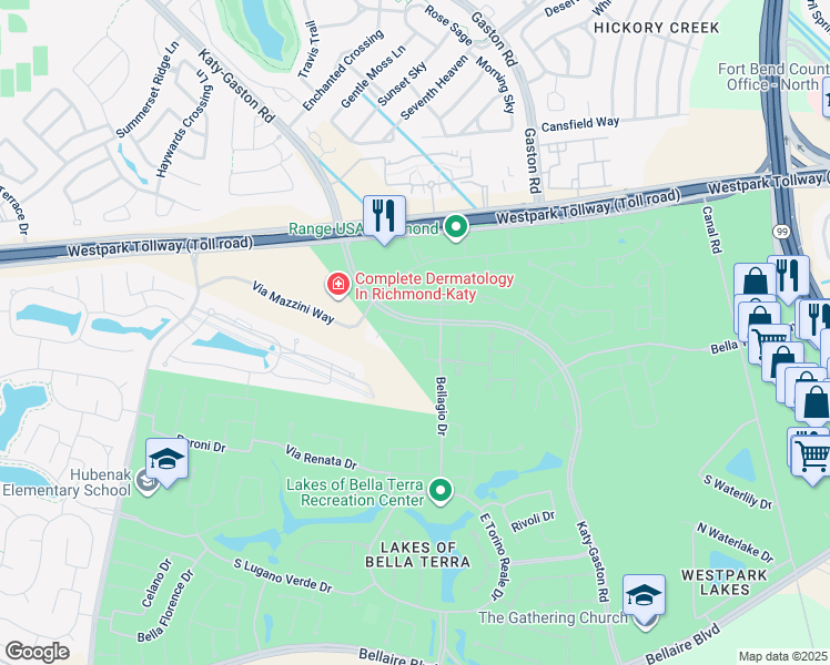 map of restaurants, bars, coffee shops, grocery stores, and more near 24014 Amaranto Lane in Richmond