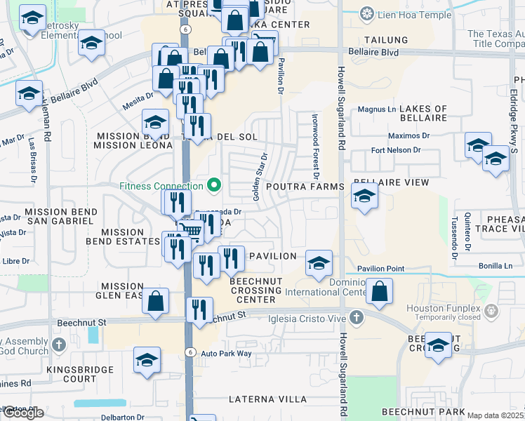 map of restaurants, bars, coffee shops, grocery stores, and more near 14502 Empanada Drive in Houston