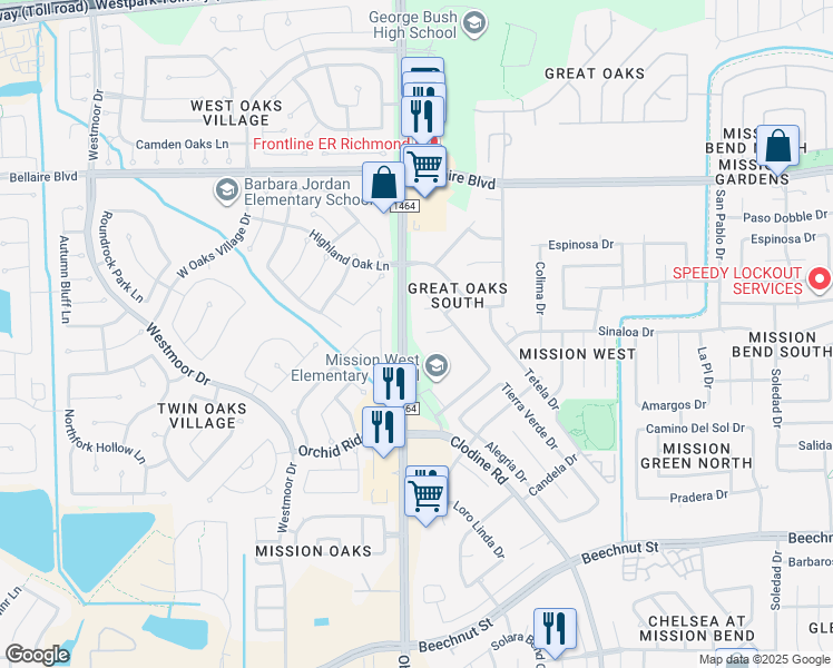 map of restaurants, bars, coffee shops, grocery stores, and more near 17039 Irish Oaks Ct in Houston